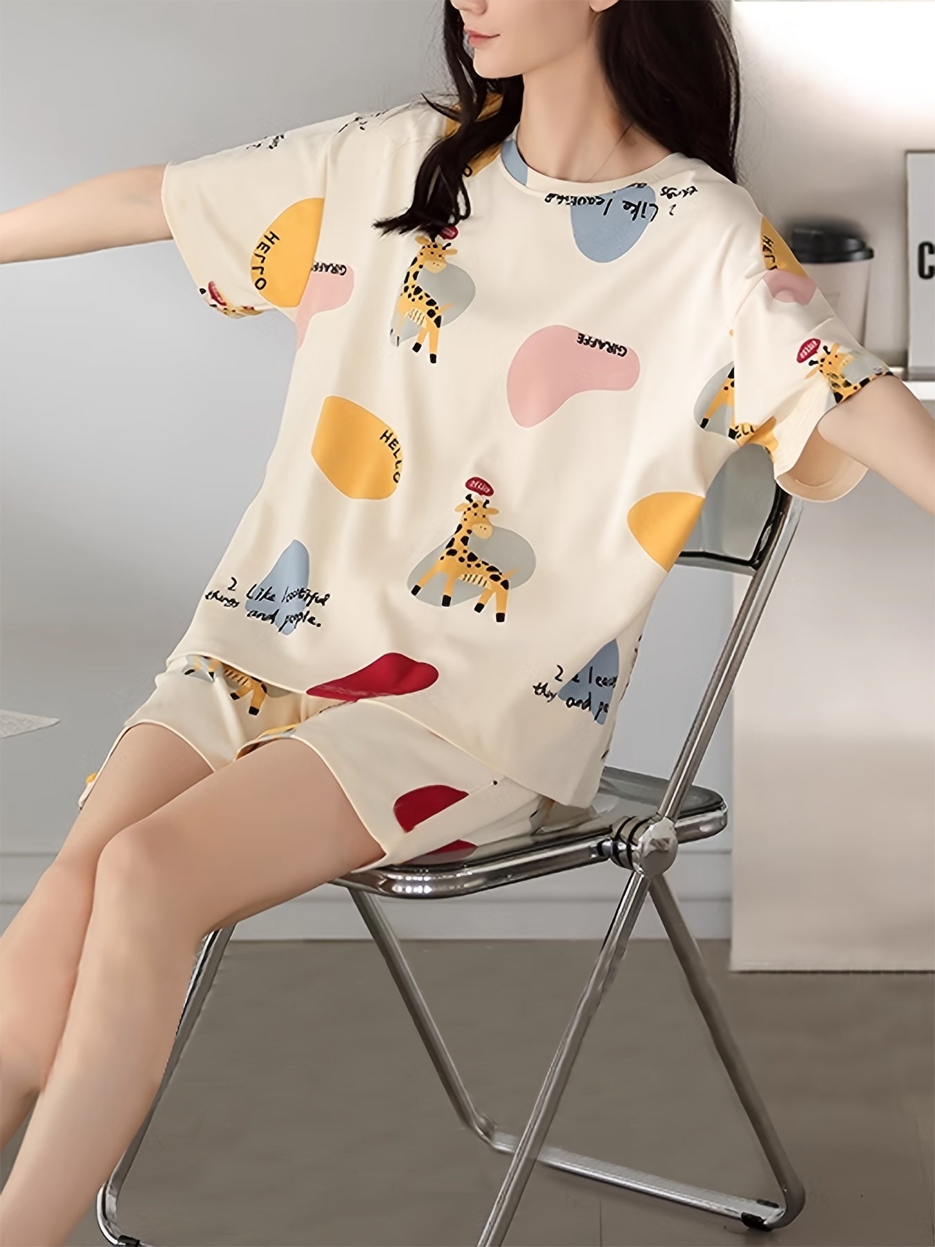 Girl Cartoon Cute and Breathable Summer Loungewear Suit