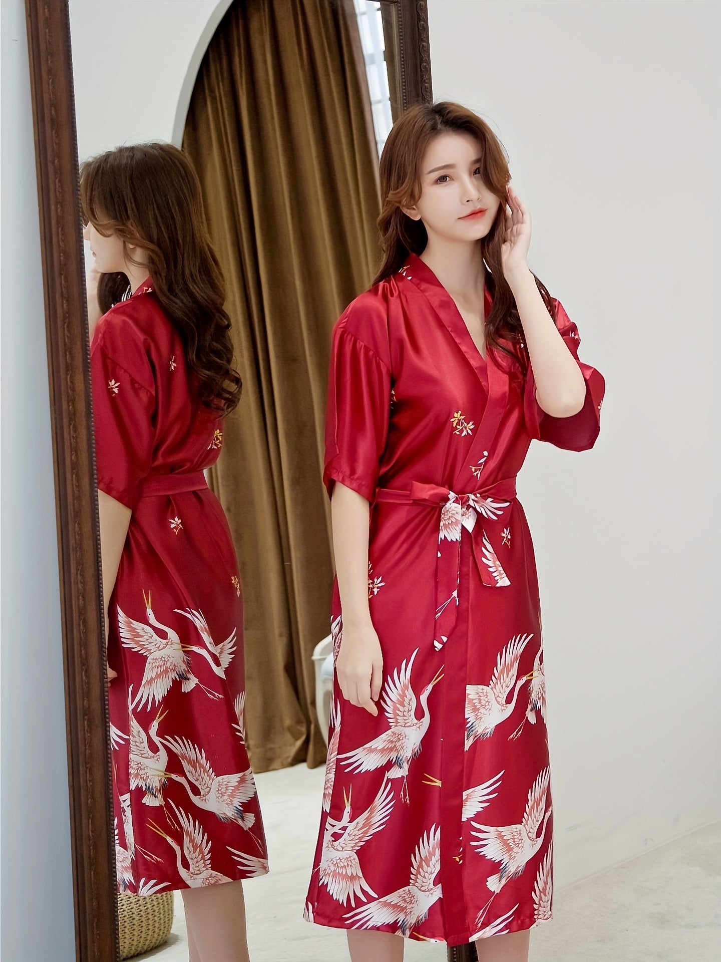 Summer Sexy Women's Half Sleeve Large Size Pajamas and Silk-like Yarn Bridal Morning Gown