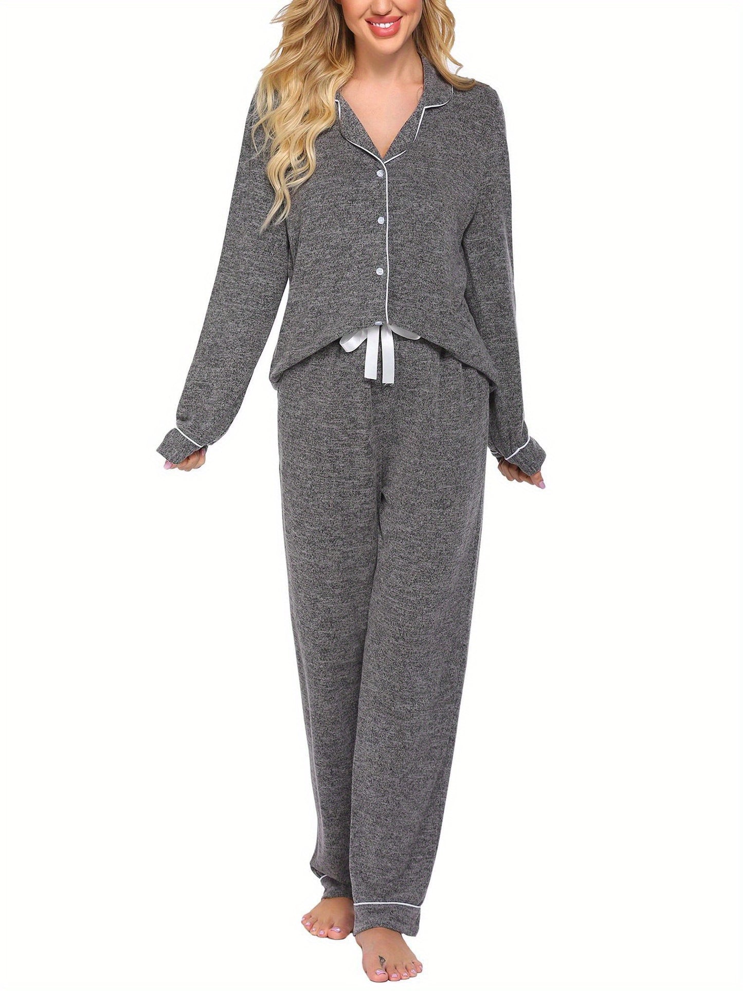 Women's Long-Sleeved Pajamas Casual Button Casual Wear Soft Pajamas Suit  Two-Piece Women's Vacation Clothes  Comfortable  Casual Wear  Cute Pajamas Suit  Pajama Party  Perfect Gift for Wife