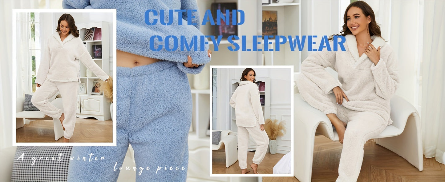 Women's Furry Chenille Pajamas Thermal Head Cover Lapel Pajamas Suit