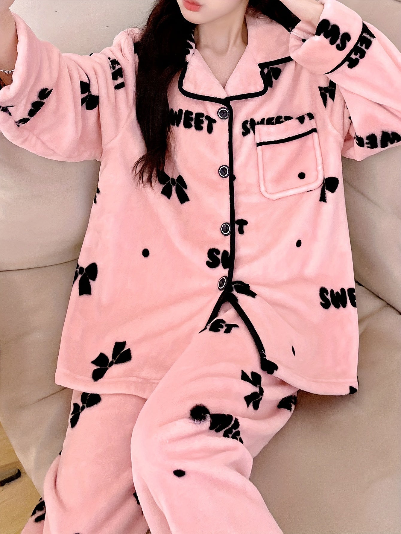 Cartoon Printed Women's Autumn and Winter Fleece-lined Thickened Women's Homewear Pajamas