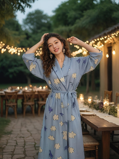 Women's Pajamas，Double Spinning Process，Sea Blue Watermark，Soft and Skin-Friendly，No Stimulation，Water Absorption and Quick Drying，Can Be Worn outside Home