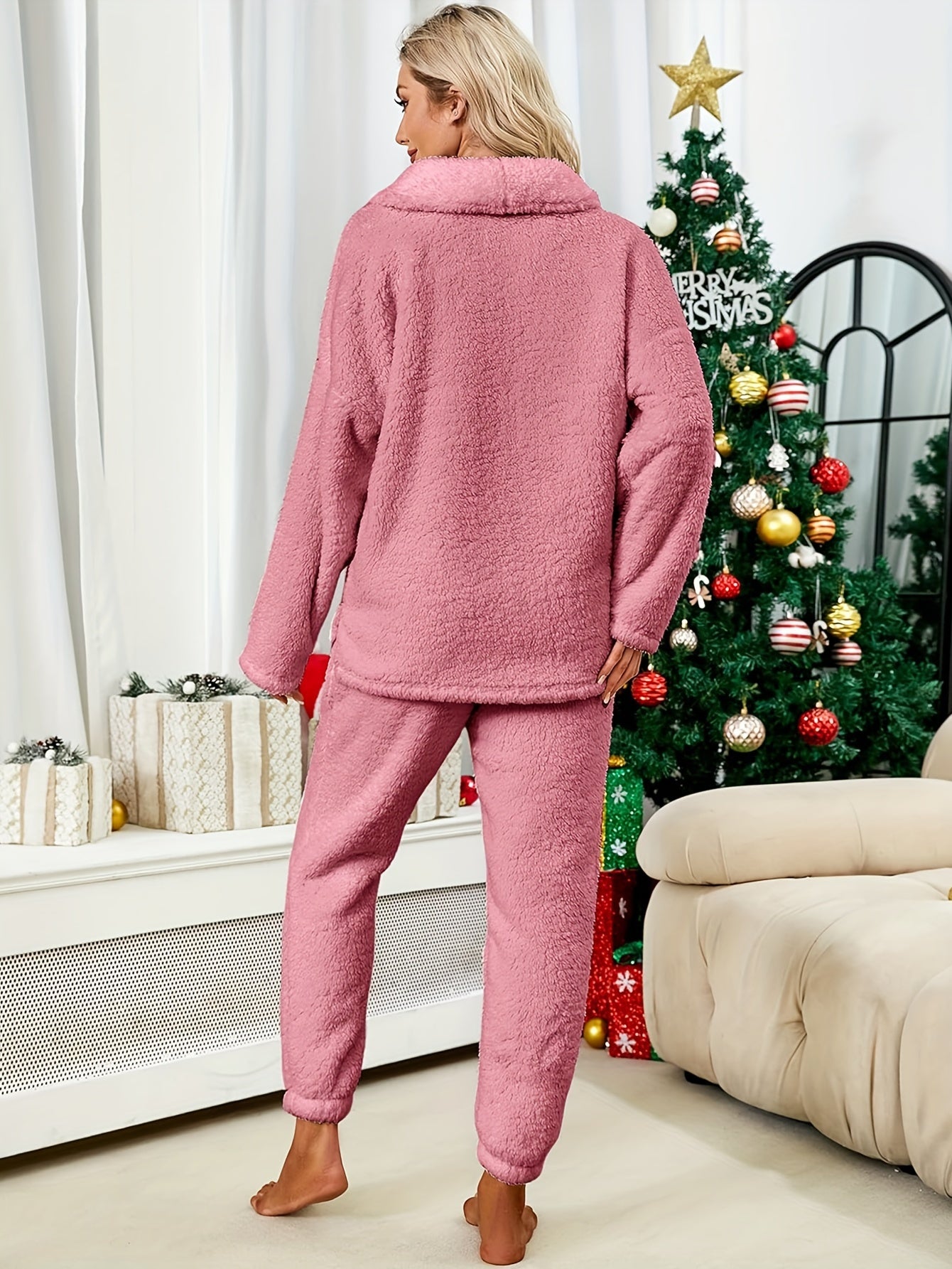 Women's Furry Chenille Pajamas Thermal Head Cover Lapel Pajamas Suit