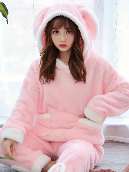 Pajamas Women's Autumn and Winter Coral Fleece Fleece Lined Padded Warm Keeping Cute Sweet Korean Style Flannel Women's Homewear Suit