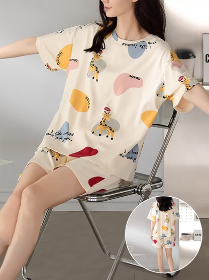 Girl Cartoon Cute and Breathable Summer Loungewear Suit