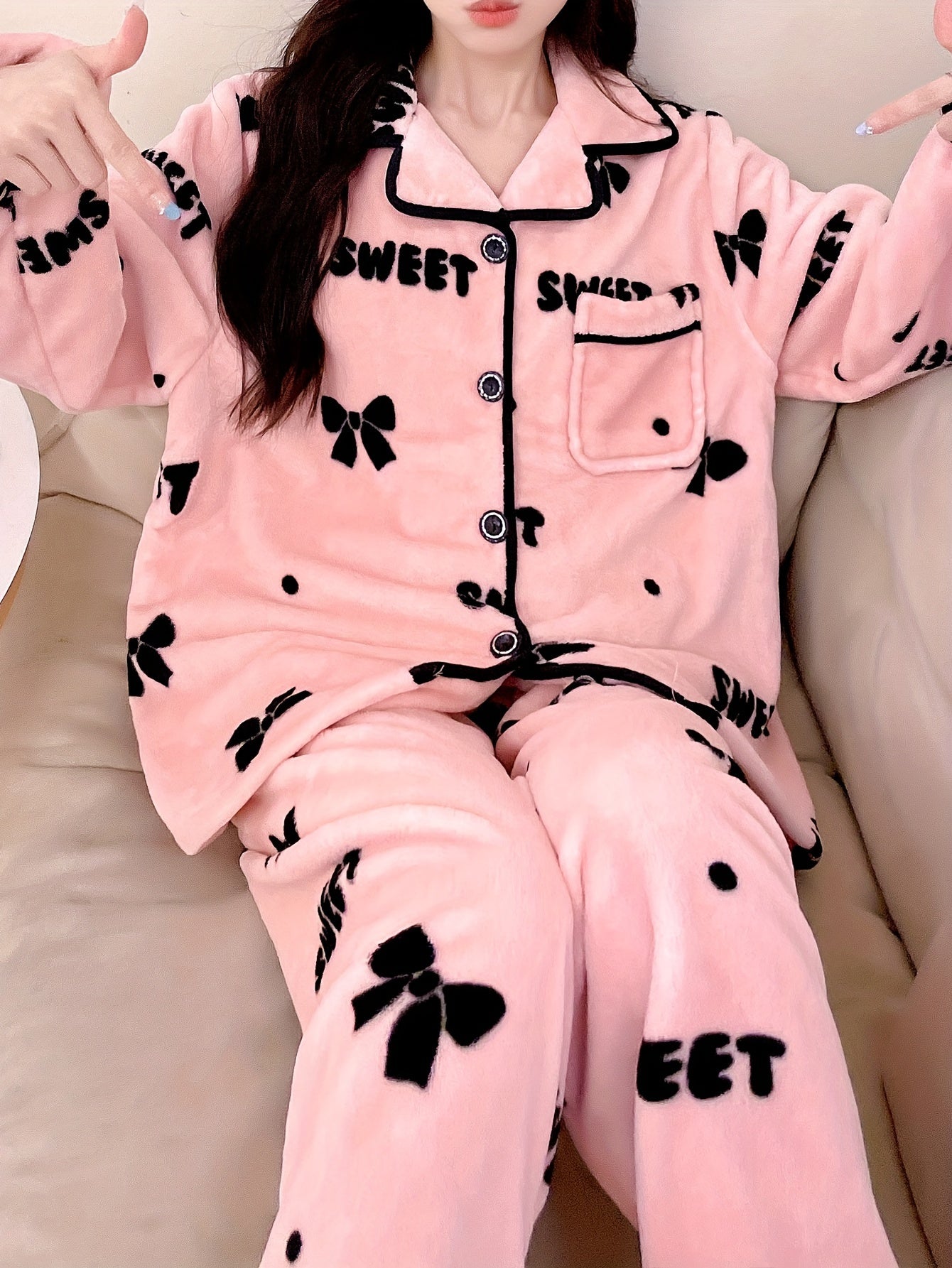 Cartoon Printed Women's Autumn and Winter Fleece-lined Thickened Women's Homewear Pajamas