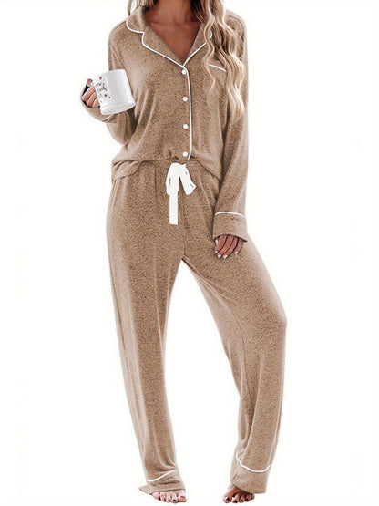 Women's Long-Sleeved Pajamas Casual Button Casual Wear Soft Pajamas Suit  Two-Piece Women's Vacation Clothes  Comfortable  Casual Wear  Cute Pajamas Suit  Pajama Party  Perfect Gift for Wife