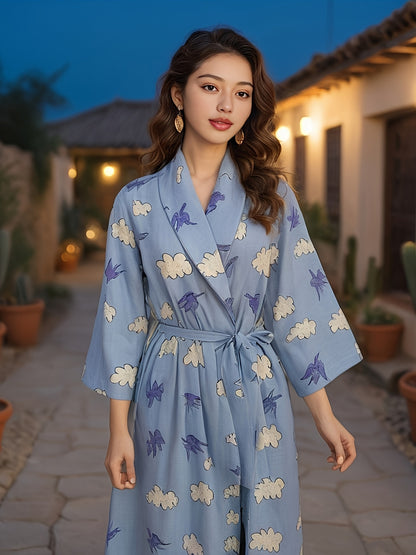 Women's Pajamas，Double Spinning Process，Sea Blue Watermark，Soft and Skin-Friendly，No Stimulation，Water Absorption and Quick Drying，Can Be Worn outside Home