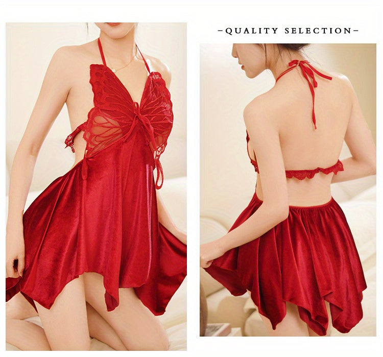 Autumn Winter Sexy Backless Velvet Chest Pad Pajamas Women's Underwear