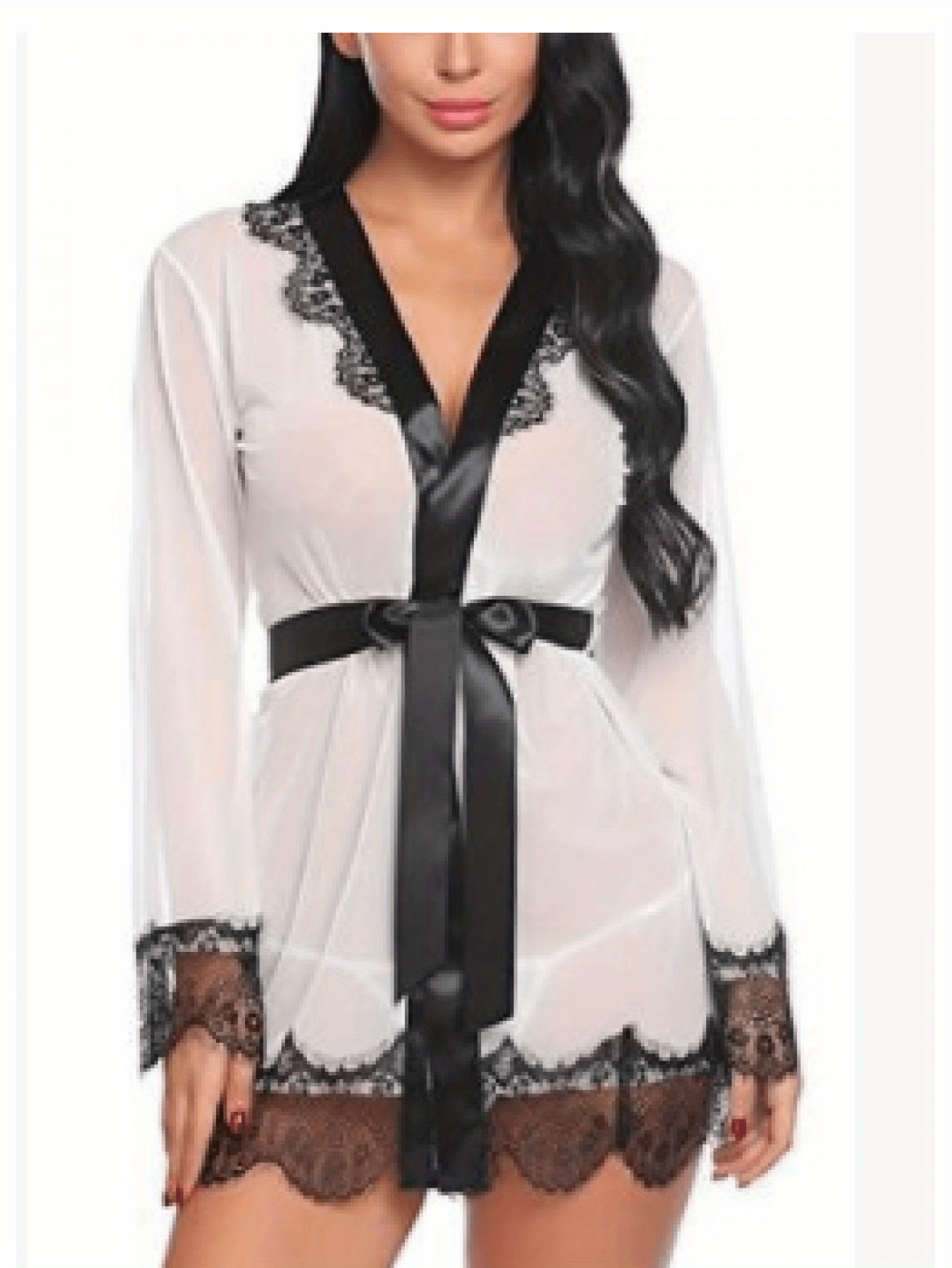 Fashion Women's Satin Lace Nightdress - V Collar，Slim Strap Belt Details，Translucent Pajamas