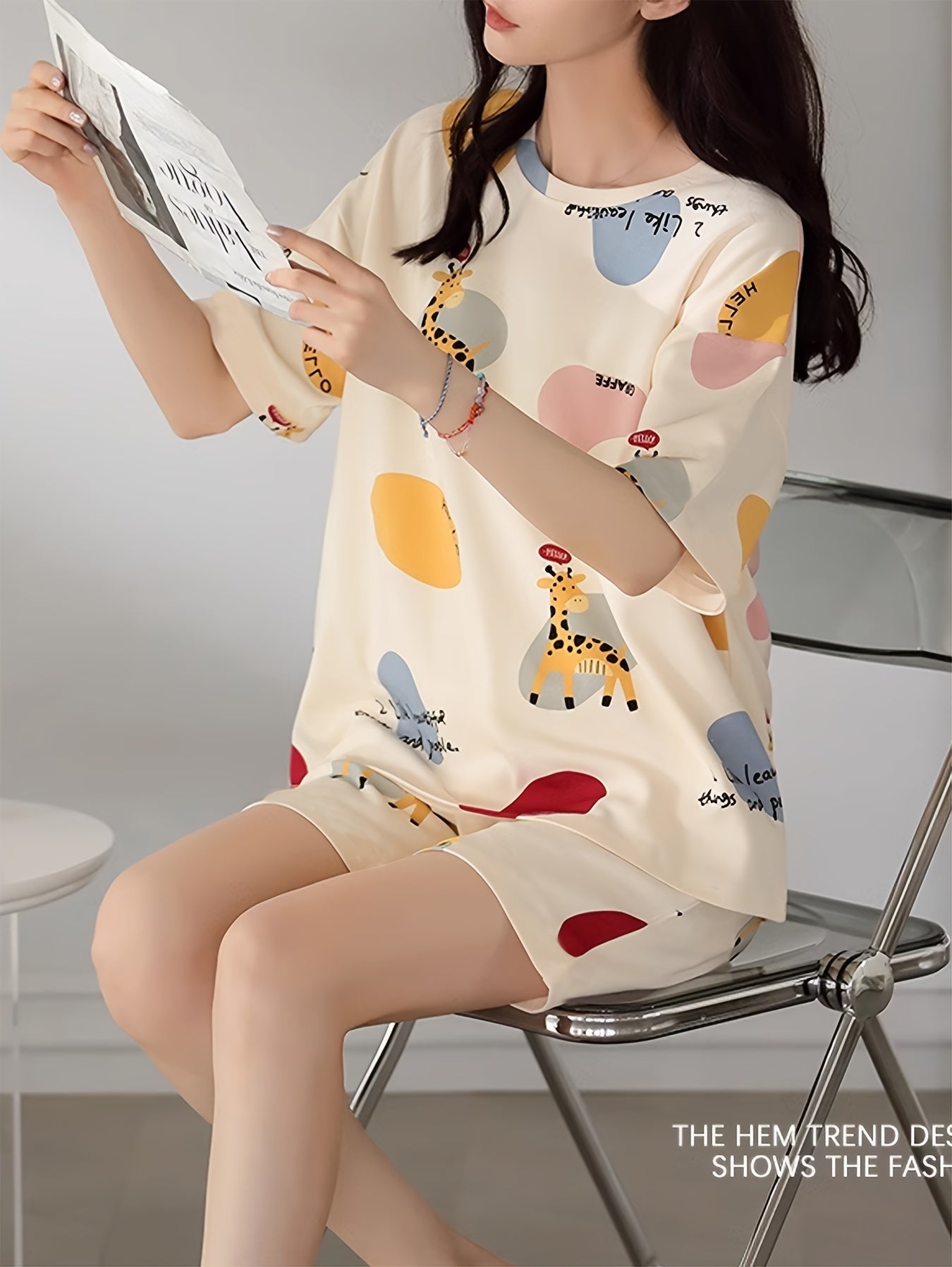 Girl Cartoon Cute and Breathable Summer Loungewear Suit