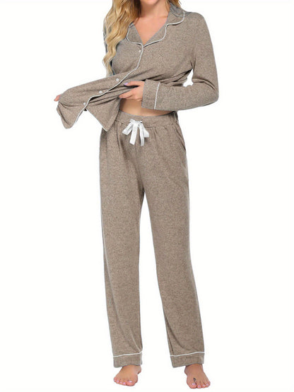 Women's Long-Sleeved Pajamas Casual Button Casual Wear Soft Pajamas Suit  Two-Piece Women's Vacation Clothes  Comfortable  Casual Wear  Cute Pajamas Suit  Pajama Party  Perfect Gift for Wife