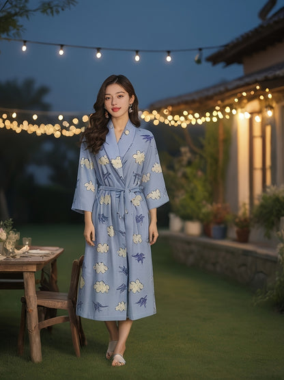 Women's Pajamas，Double Spinning Process，Sea Blue Watermark，Soft and Skin-Friendly，No Stimulation，Water Absorption and Quick Drying，Can Be Worn outside Home