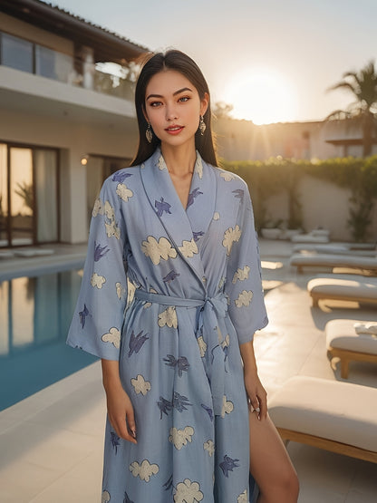 Women's Nightdress，Double-Layer Gauze Printing，Moisture Absorption，Quick-Drying，Casual and Comfortable，Homewear Suitable for Going out