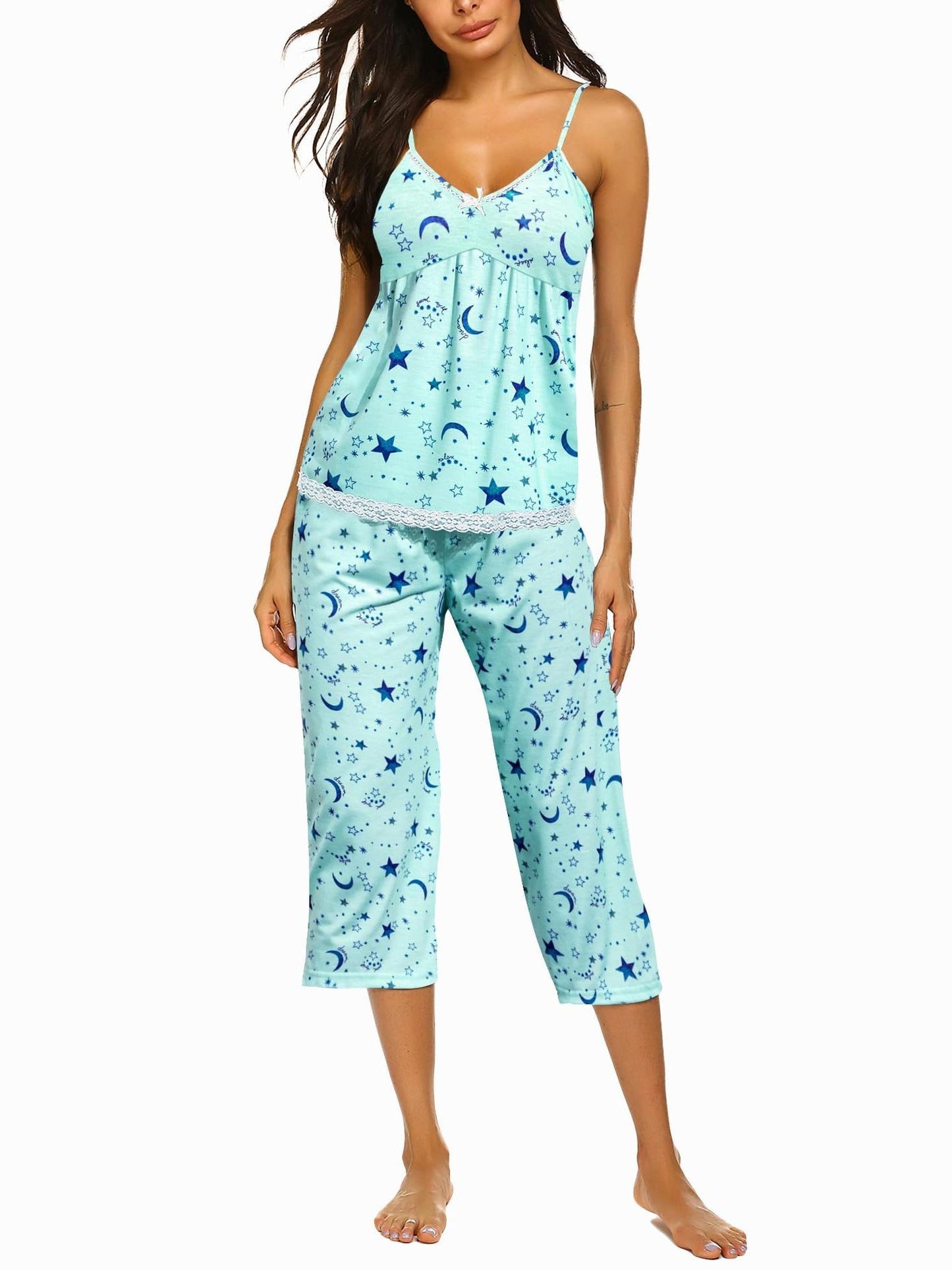 Women's Pajamas Suit，V Collar Top and Pants，Casual Wear，Homewear Can Also Be Worn outside