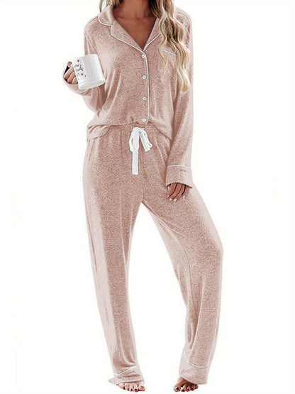 Women's Long-Sleeved Pajamas Casual Button Casual Wear Soft Pajamas Suit  Two-Piece Women's Vacation Clothes  Comfortable  Casual Wear  Cute Pajamas Suit  Pajama Party  Perfect Gift for Wife