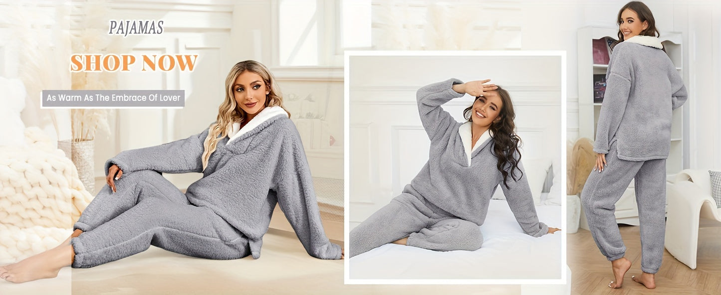 Women's Furry Chenille Pajamas Thermal Head Cover Lapel Pajamas Suit