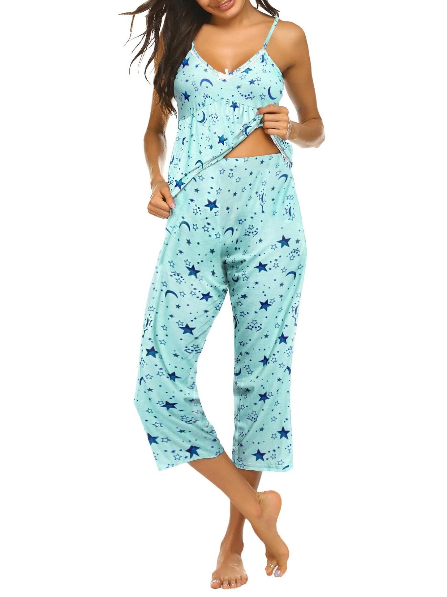 Women's Pajamas Suit，V Collar Top and Pants，Casual Wear，Homewear Can Also Be Worn outside