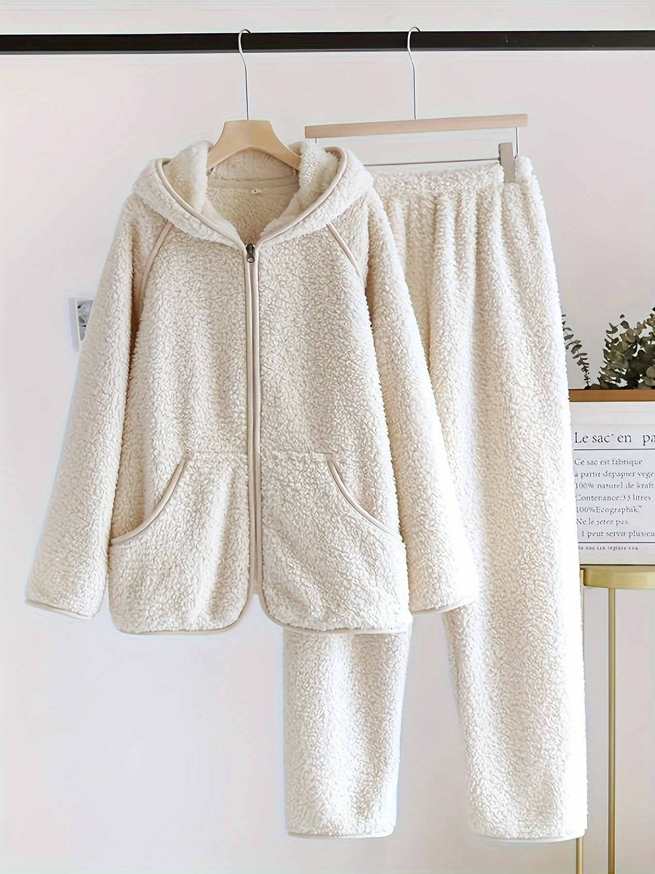 Women's Autumn and Winter New Hooded Zipper Pajamas，Thick Warm，Can Be Worn outside，Long Sleeve Trousers，Homewear Suit