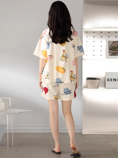 Girl Cartoon Cute and Breathable Summer Loungewear Suit