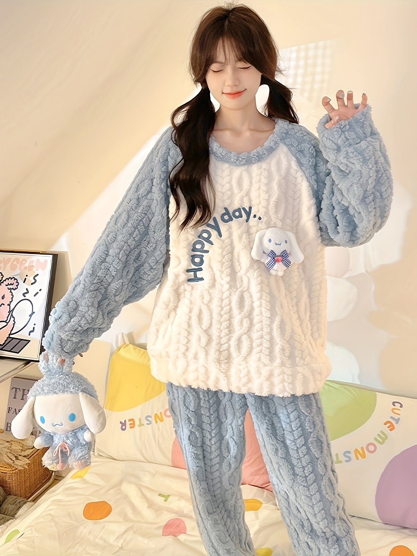 [Authorization - Sanrio] Sanrio Authorization Cute Pajamas Suit Cinnamon Roll Thick Coral Fleece Comfortable Cute Pajamas，Comfortable homewear