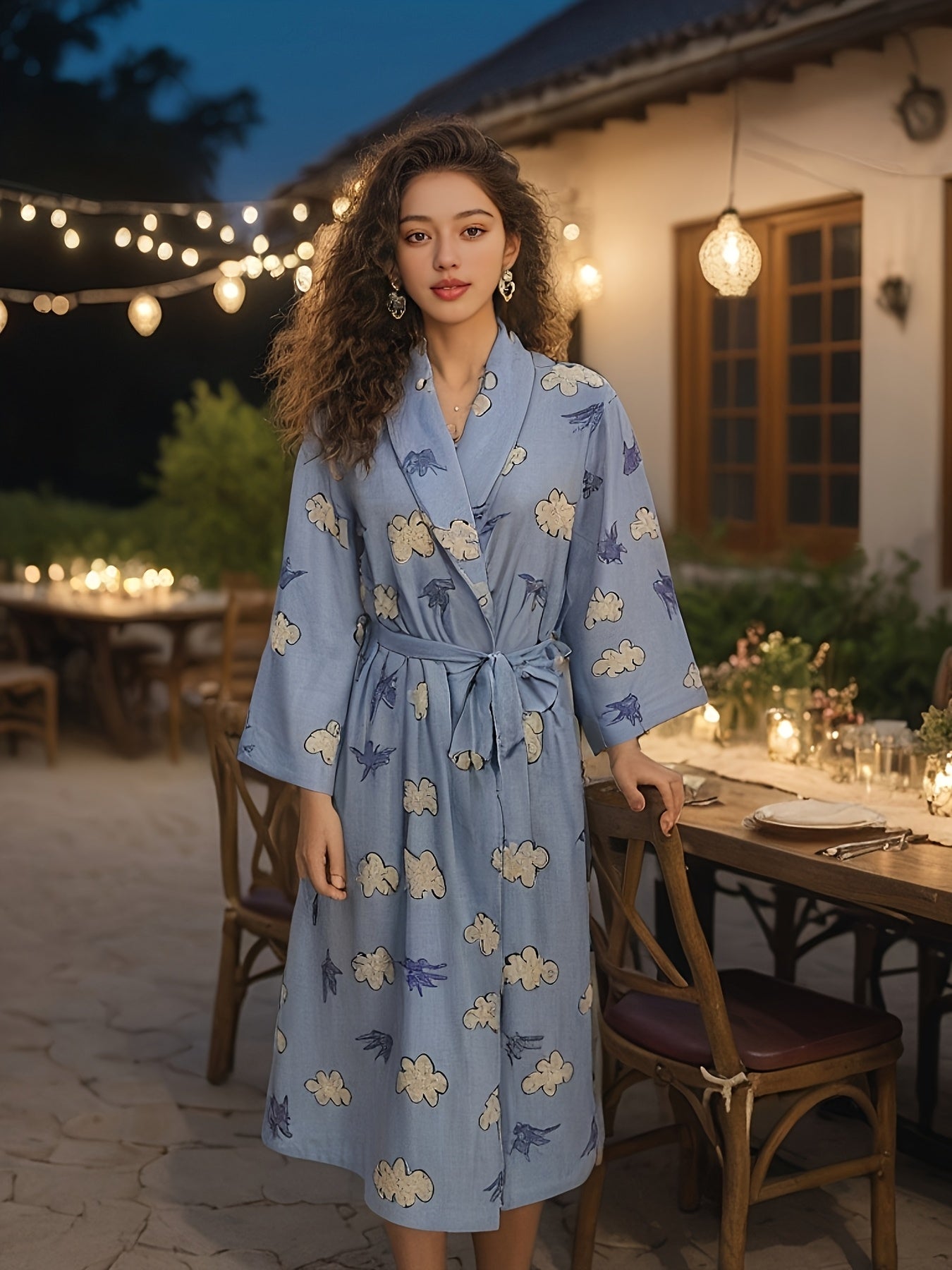 Women's Pajamas，Double Spinning Process，Sea Blue Watermark，Soft and Skin-Friendly，No Stimulation，Water Absorption and Quick Drying，Can Be Worn outside Home