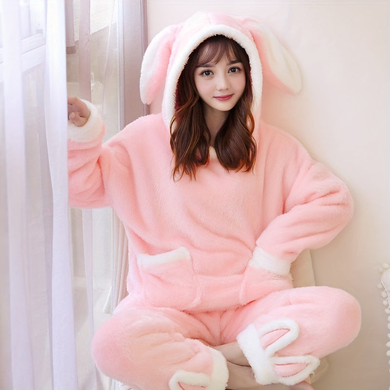 Pajamas Women's Autumn and Winter Coral Fleece Fleece Lined Padded Warm Keeping Cute Sweet Korean Style Flannel Women's Homewear Suit