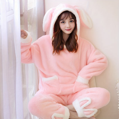 Pajamas Women's Autumn and Winter Coral Fleece Fleece Lined Padded Warm Keeping Cute Sweet Korean Style Flannel Women's Homewear Suit