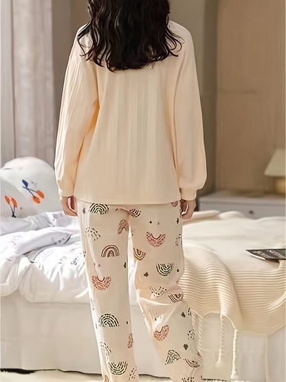 Autumn and Winter New Good-looking Women's Pajamas，Simple Casual Suit，Sweet Homewear