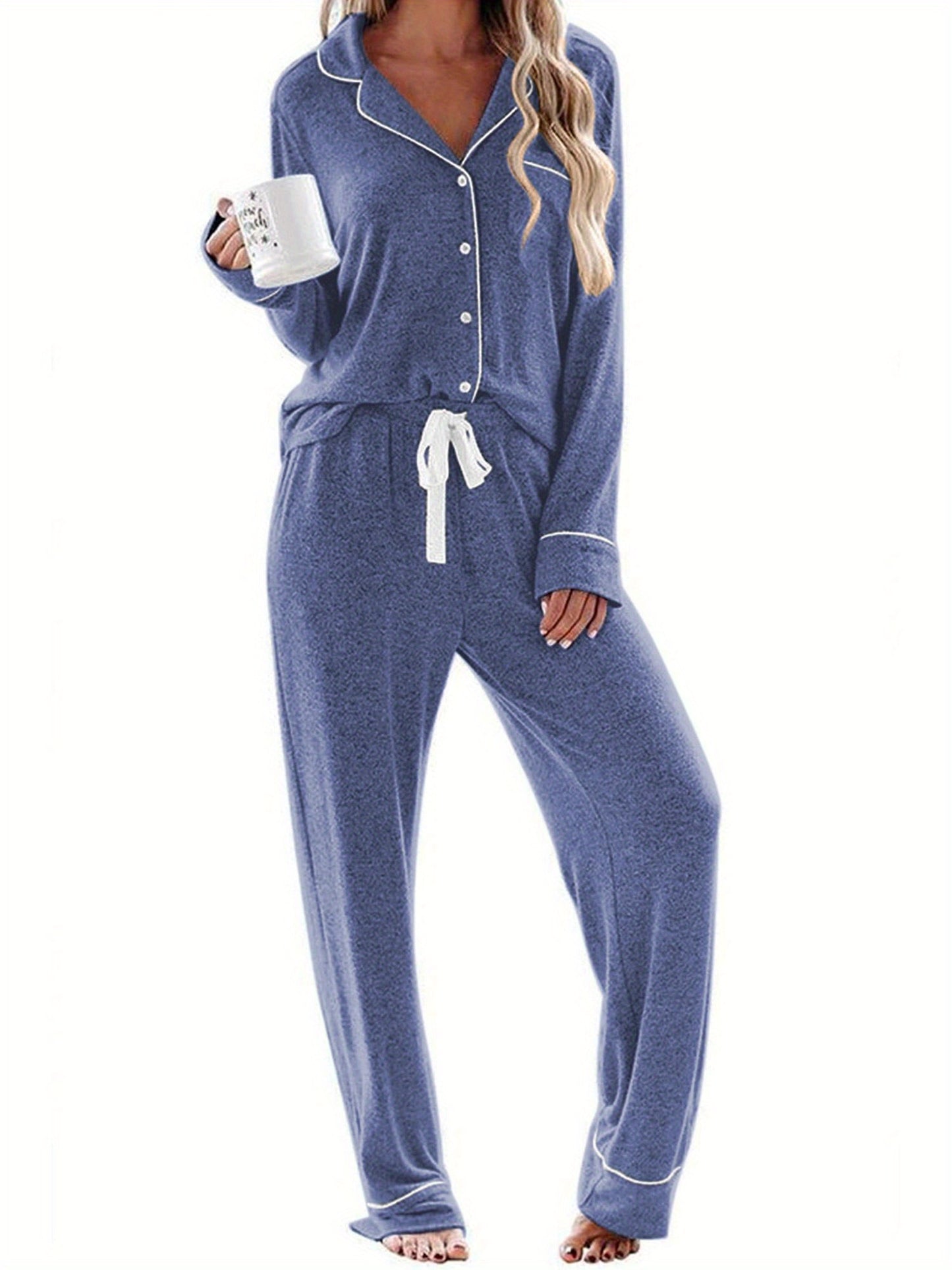 Women's Long-Sleeved Pajamas Casual Button Casual Wear Soft Pajamas Suit  Two-Piece Women's Vacation Clothes  Comfortable  Casual Wear  Cute Pajamas Suit  Pajama Party  Perfect Gift for Wife