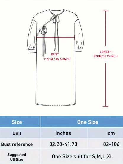 Women's Cartoon Rabbit Print Chinese Satin Jacquard Pajamas Dress，Half Sleeve Lace-up Crew Neck Nightdress，Comfortable Nightgown