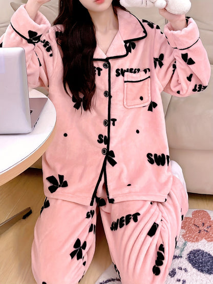 Cartoon Printed Women's Autumn and Winter Fleece-lined Thickened Women's Homewear Pajamas