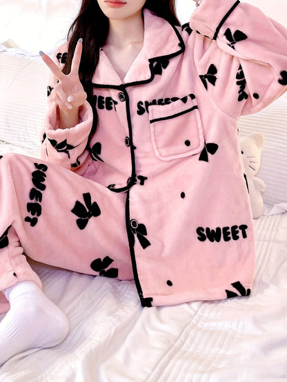 Cartoon Printed Women's Autumn and Winter Fleece-lined Thickened Women's Homewear Pajamas