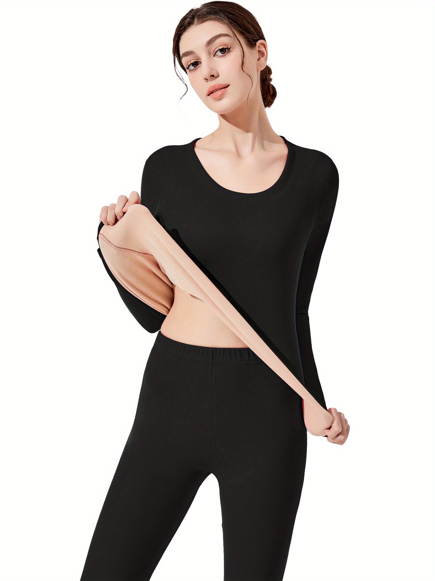 Women's Comfortable Stripe Warm Underwear Suit - Soft Fleece Lined Top and Pants，Thermal Pajamas Casual Wear，Elastic Spandex/Polyester blending，Hand Washable