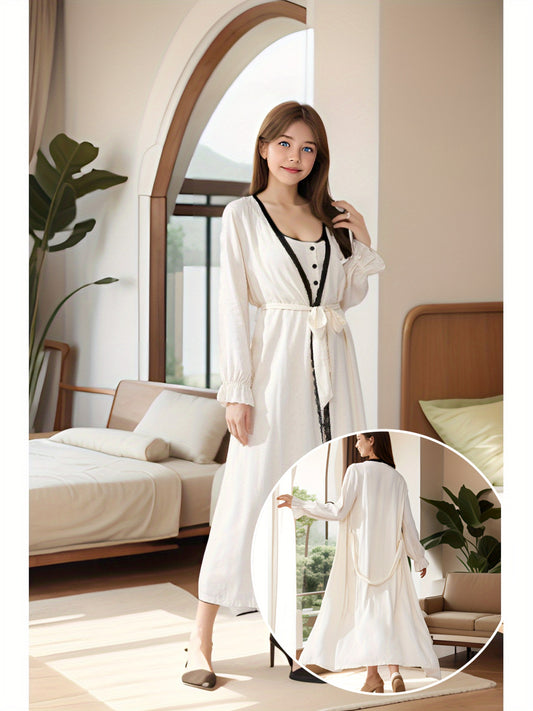 Minimalist Casual Mid-Length Sling Vest Pajamas，Women's Pajamas Two-Piece Set，Seasonal Long Sleeve Women's Home Pajamas