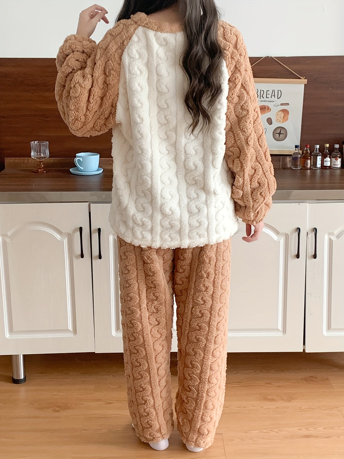 Cute Bear Pattern Fleece-lined Warm Winter Pajamas Suit - Long Sleeve Trousers，Women's Thick Thermal Pajamas