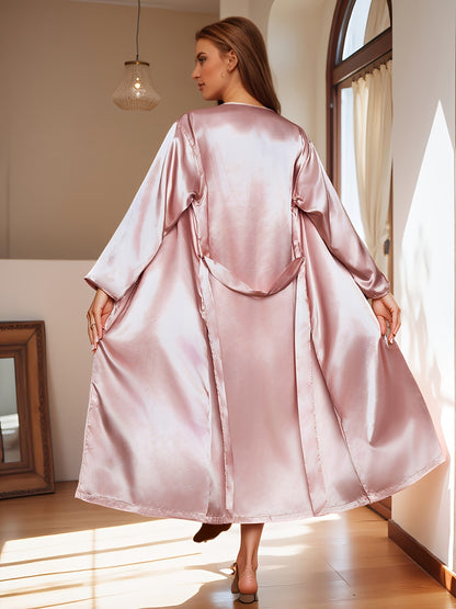 Autumn and Winter Luxury Women's Satin Pajamas Suit Soft Long Sleeve Robe V Collar Sling Dress Comfortable Loose Cut Elegant Solid Color Women's Pajamas Comfortable Home Casual Wear