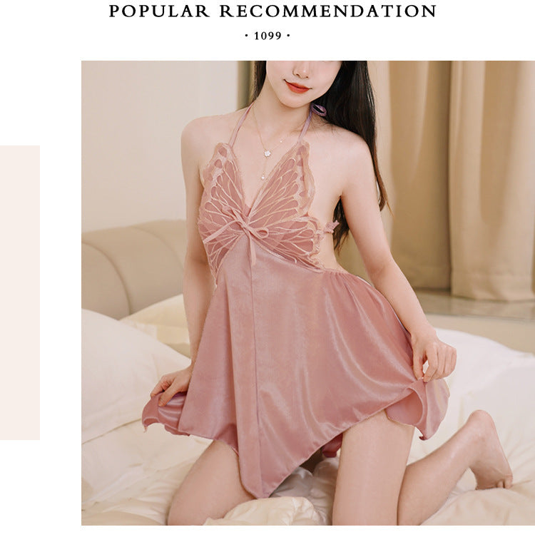 Autumn Winter Sexy Backless Velvet Chest Pad Pajamas Women's Underwear