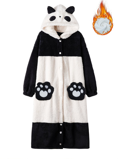 Cute Panda Pattern Lady Thermal Pajamas，Coral Fleece Home Robe，with Cute Style and Thick Fleece