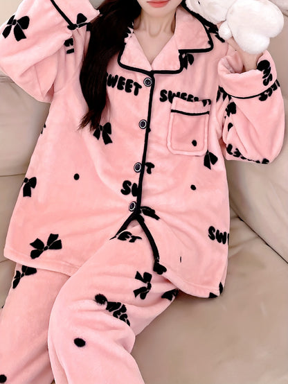 Cartoon Printed Women's Autumn and Winter Fleece-lined Thickened Women's Homewear Pajamas