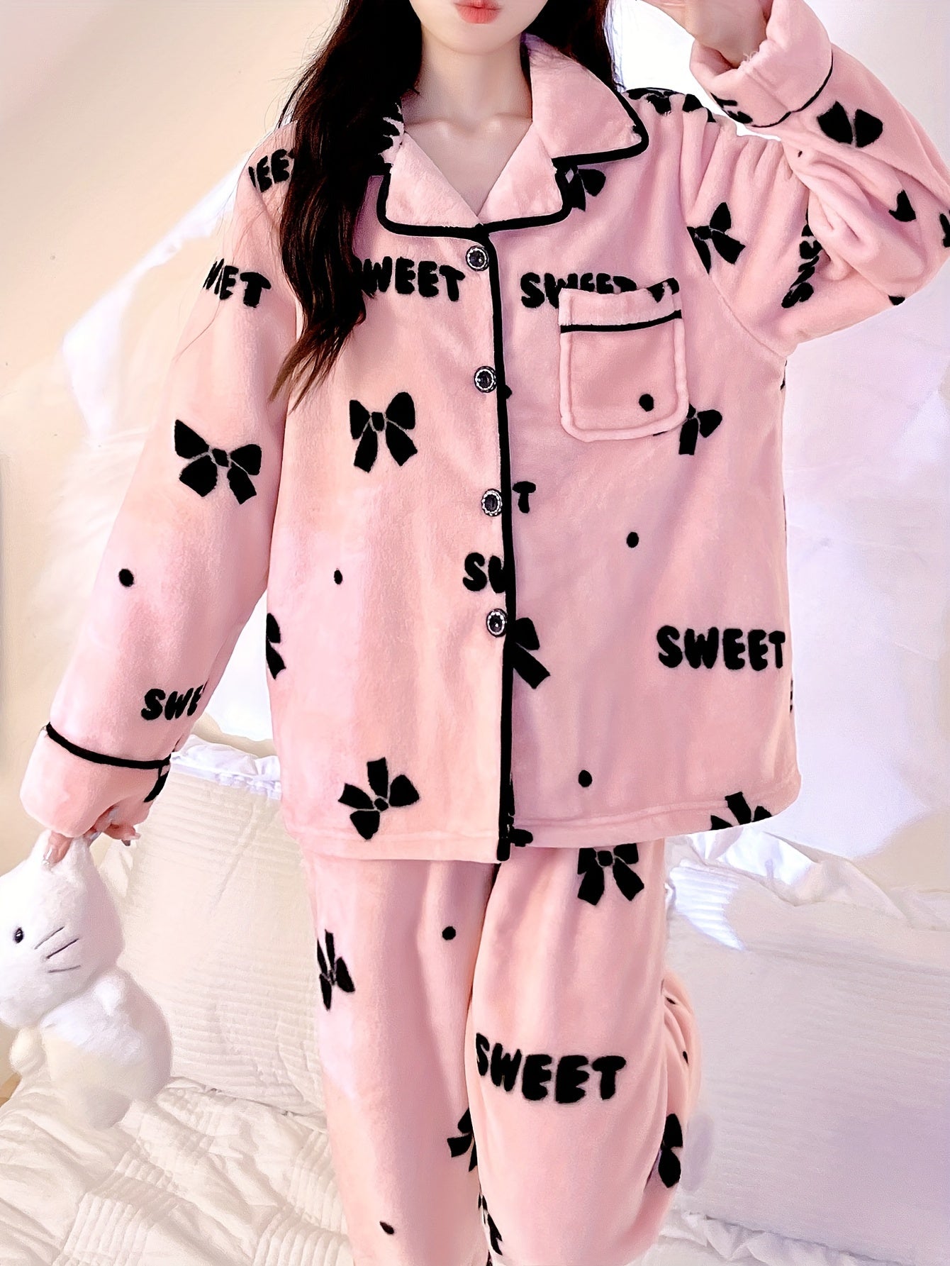 Cartoon Printed Women's Autumn and Winter Fleece-lined Thickened Women's Homewear Pajamas