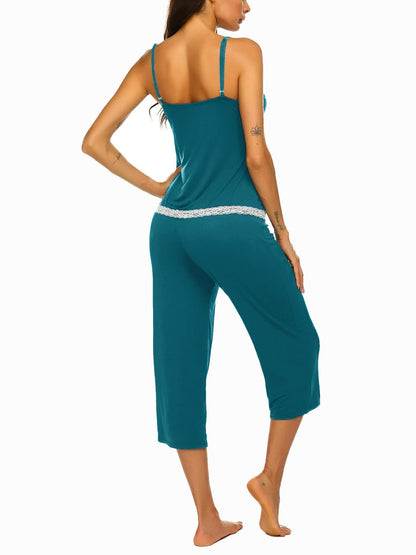 Women's Pajamas Suit，V Collar Top and Pants，Casual Wear，Homewear Can Also Be Worn outside