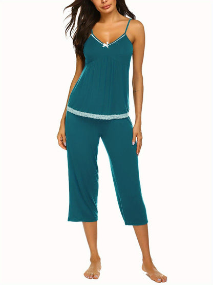 Women's Pajamas Suit，V Collar Top and Pants，Casual Wear，Homewear Can Also Be Worn outside