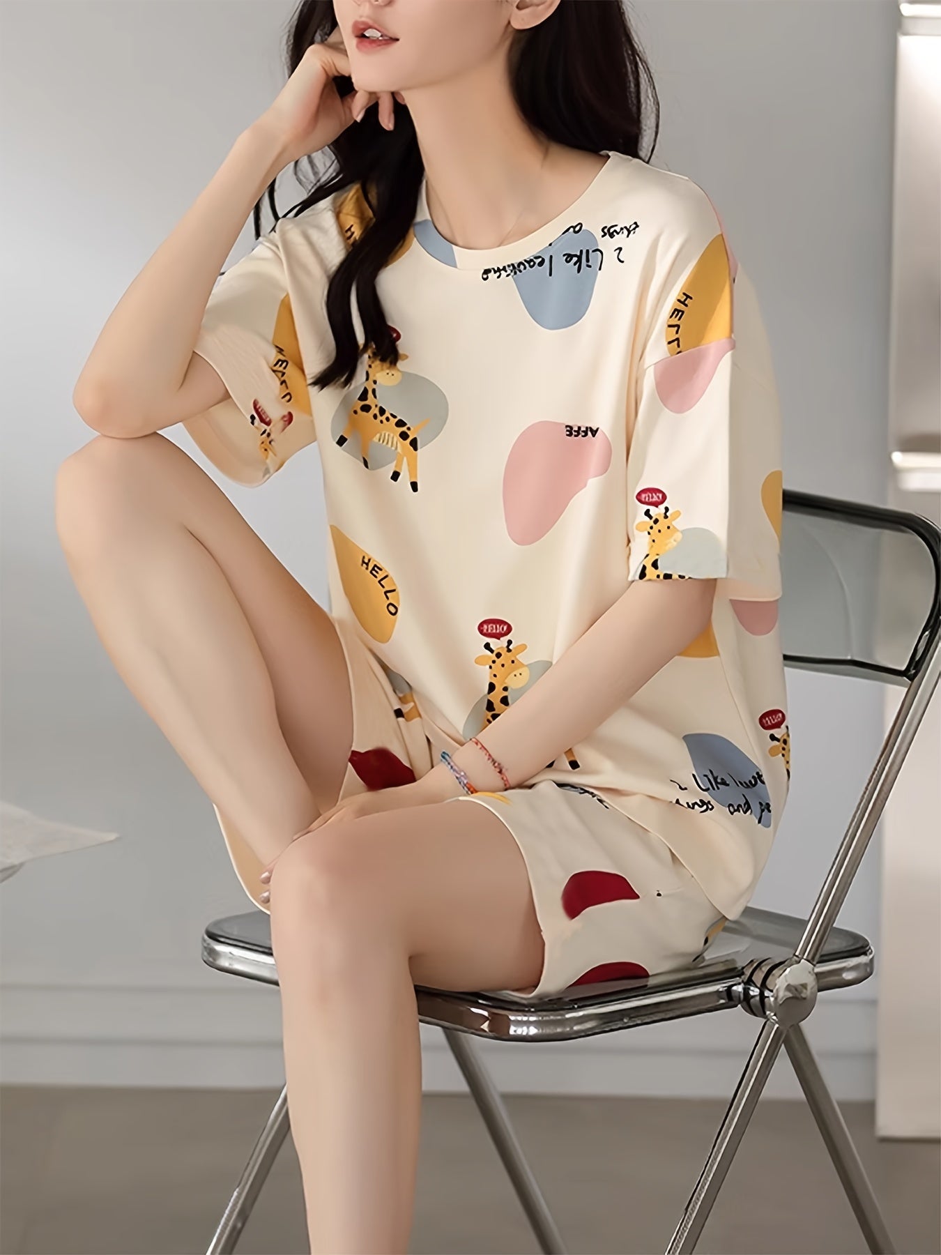 Girl Cartoon Cute and Breathable Summer Loungewear Suit