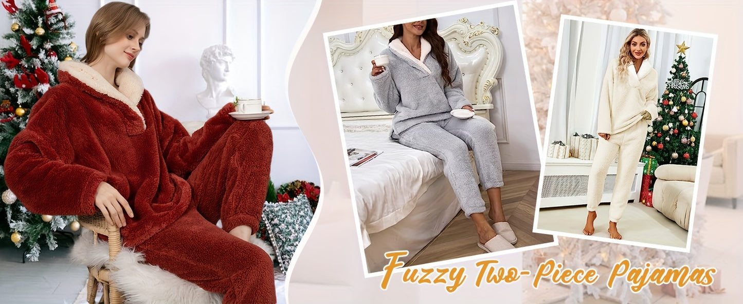 Women's Furry Chenille Pajamas Thermal Head Cover Lapel Pajamas Suit