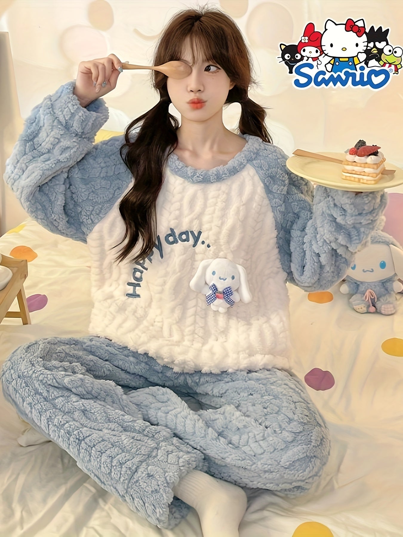 [Authorization - Sanrio] Sanrio Authorization Cute Pajamas Suit Cinnamon Roll Thick Coral Fleece Comfortable Cute Pajamas，Comfortable homewear